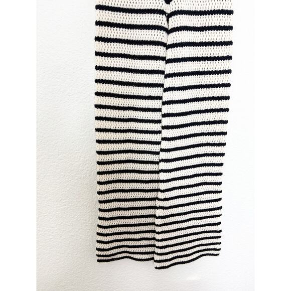Zara Black White Knit Striped Wide Leg Pants Size Small High Rise Stretch Beach - Picture 9 of 13